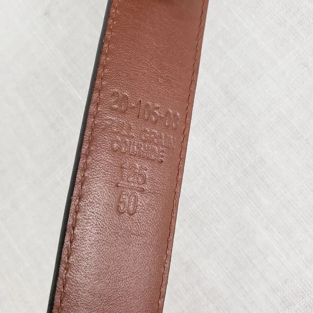 Arden Leather Co Brown Full Grain Cowhide Belt Gold Tone Brass Buckle Mens 50